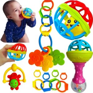 Kit Baby Play & Bite – 8 Brinquedos Sensorial e Mordedor (0-18 meses)